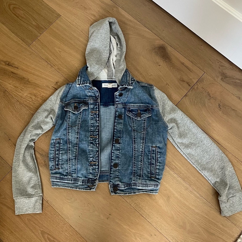Girls Denim and Gray Hooded Jacket